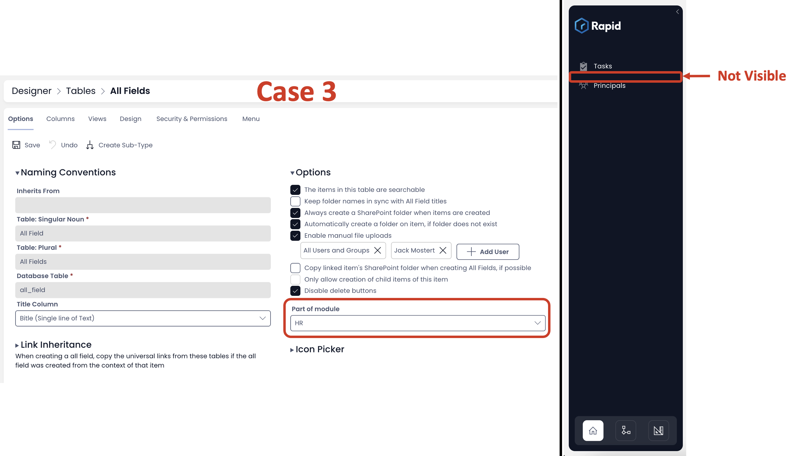 Image showing table disappears when associated with a disabled module